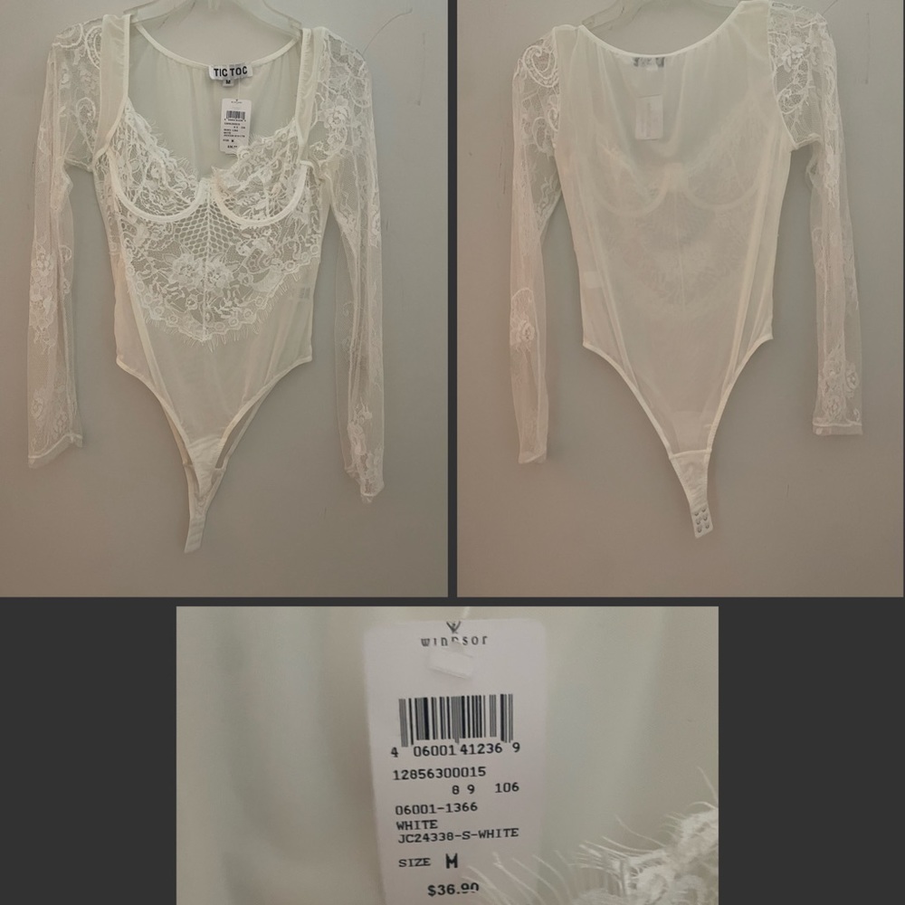 NWT Off white lace and mesh body suit.